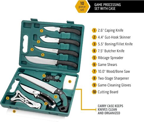 OUTDOOR EDGE Game-Pro 11-Piece Butcher Knife Set | Caping & Boning Knives, Deer Skinning Knife, Bone Saw, Game Shears, Sharpener & Rib Spreader in Hard-Side Case | Elite Elk & Deer Hunting Gear in Saudi Arabia