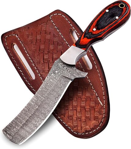 Handmade Damascus Bull Cutter Knife with Sheath for Belt | Damascus Steel Hunting Fixed Blade Cowboy Hunting Knife | EDC Skinning Knife for Outdoor Camping in Saudi Arabia