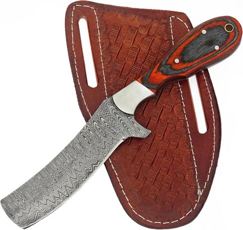 Handmade Damascus Bull Cutter Knife with Sheath for Belt | Damascus Steel Hunting Fixed Blade Cowboy Hunting Knife | EDC Skinning Knife for Outdoor Camping in Saudi Arabia
