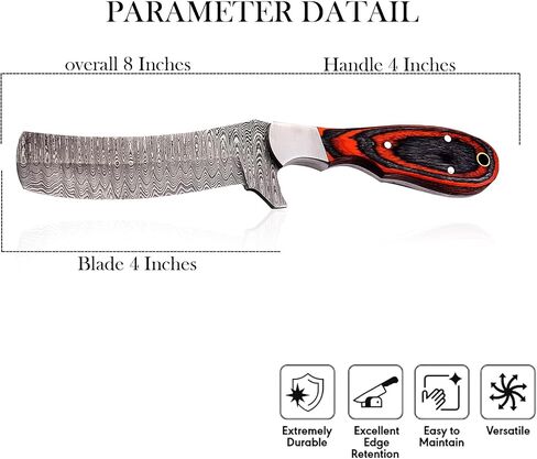 Handmade Damascus Bull Cutter Knife with Sheath for Belt | Damascus Steel Hunting Fixed Blade Cowboy Hunting Knife | EDC Skinning Knife for Outdoor Camping in Saudi Arabia