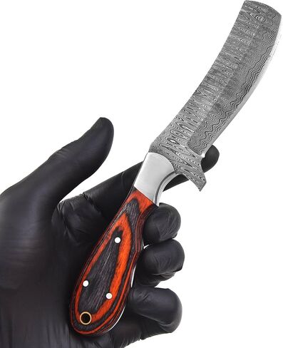 Handmade Damascus Bull Cutter Knife with Sheath for Belt | Damascus Steel Hunting Fixed Blade Cowboy Hunting Knife | EDC Skinning Knife for Outdoor Camping in Saudi Arabia