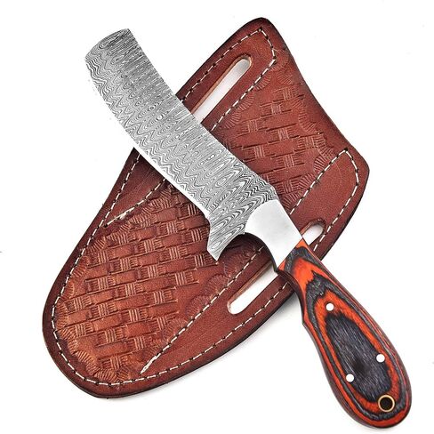 Handmade Damascus Bull Cutter Knife with Sheath for Belt | Damascus Steel Hunting Fixed Blade Cowboy Hunting Knife | EDC Skinning Knife for Outdoor Camping in Saudi Arabia