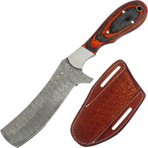 Handmade Damascus Bull Cutter Knife with Sheath for Belt | Damascus Steel Hunting Fixed Blade Cowboy Hunting Knife | EDC Skinning Knife for Outdoor Camping in Saudi Arabia