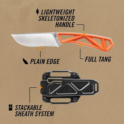 Gerber EXO-MOD Drop Point Fixed Blade Hunting Knife with Sheath, Orange in Saudi Arabia