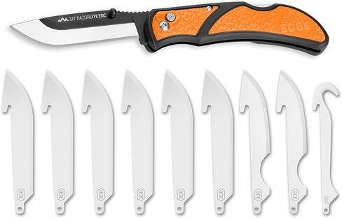 OUTDOOR EDGE 3.0" Orange RazorLite EDC Knife | Pocket Knife with Replaceable Blades and Clip | The Perfect Hunting Knife for Skinning Deer | With 3.0" RazorSafe Replacement Combo Blade Pack, 6-Pieces in Saudi Arabia