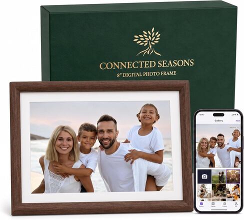 Walnut Wood 8" Digital Picture Frame, Anti-Glare, 48GB Total Storage: 16GB Built-in + 32GB MicroSD, Small Electronic Photo Frame, 1280x800 HD Touchscreen, Auto Rotate, WiFi Sharing in Saudi Arabia