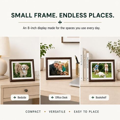 Walnut Wood 8" Digital Picture Frame, Anti-Glare, 48GB Total Storage: 16GB Built-in + 32GB MicroSD, Small Electronic Photo Frame, 1280x800 HD Touchscreen, Auto Rotate, WiFi Sharing in Saudi Arabia