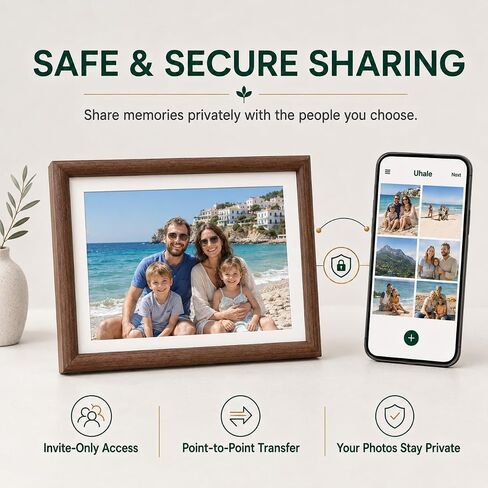 Walnut Wood 8" Digital Picture Frame, Anti-Glare, 48GB Total Storage: 16GB Built-in + 32GB MicroSD, Small Electronic Photo Frame, 1280x800 HD Touchscreen, Auto Rotate, WiFi Sharing in Saudi Arabia