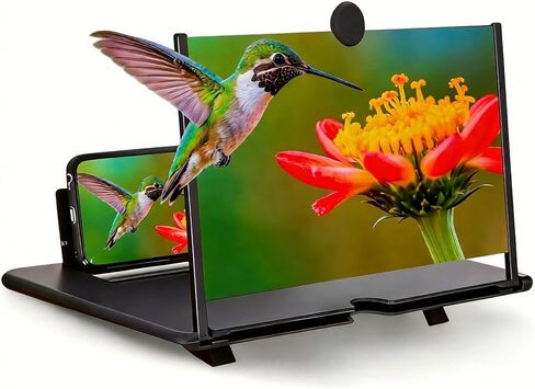 Phone Magnifier Screen, 12inch HD Mobile Screen Magnifier Version Enlarger for Movies Videos Games, Clear, Lightweight Foldable Mobile Phone Holder Compatible with All Smartphones (Black) in Saudi Arabia