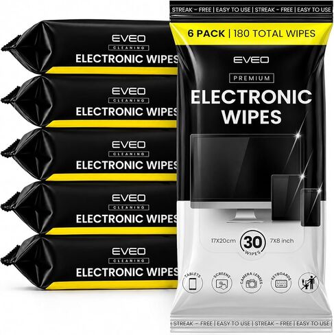 EVEO Electronic Wipes Screen Cleaner - Screen Wipes TV Screen Cleaner Wipes, Computer Screen Wipes, Laptop Screen Cleaner, ipad & Monitor Cleaner, Screen Cleaning Wipes - [90 Wipes + Microfiber Cloth] in Saudi Arabia