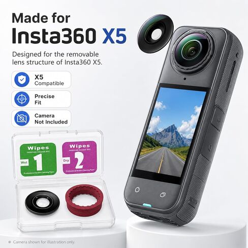 Littlefixter Camera Glass Lens Replacement Kit for Insta360 X5, Optical Glass Cover with Lens Open Removal Tool in Saudi Arabia