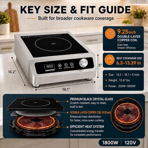 1800W Commercial Induction Cooktop, 120V Large Induction Burner in Saudi Arabia