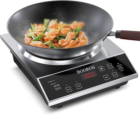 BOOROS 1800W Induction Wok Cooker, Concave Burner with 13.8" Wok in Kuwait