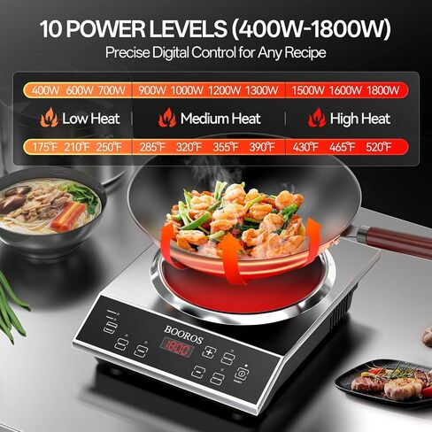 BOOROS 1800W Induction Wok Cooker, Concave Burner with 13.8" Wok in Kuwait