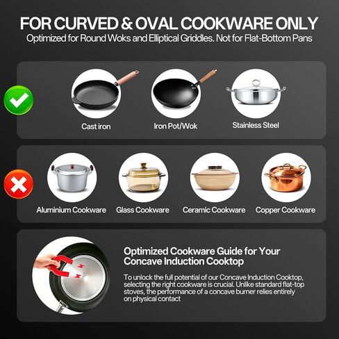 BOOROS 1800W Induction Wok Cooker, Concave Burner with 13.8" Wok in Kuwait