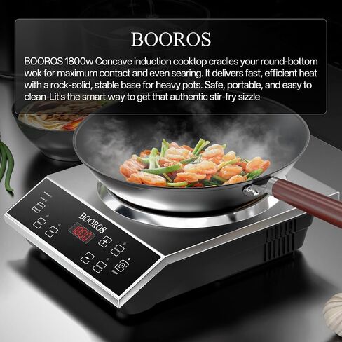 BOOROS 1800W Induction Wok Cooker, Concave Burner with 13.8" Wok in Kuwait