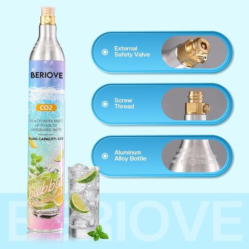CO2 Cylinder for Soda Maker: 60L Durable CO2 Cartridges for Screw-In Soda Makers Compatible, Exchange Carbonator & Sparkling Water - Carbonates Any Drink with Threaded Cylinders (1PCS) in Saudi Arabia