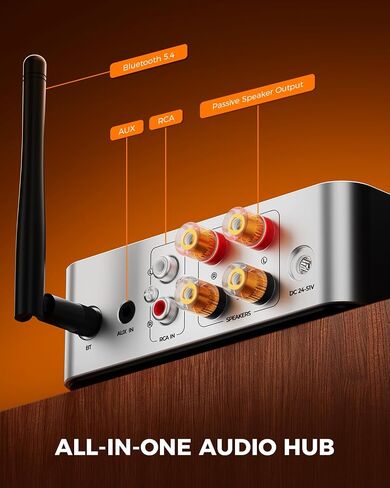 Qlearsoul HiCore H2 Bluetooth 5.4 Hi-Fi Stereo Amplifier — TI TPA3255 Class D, 100W x2 (@4Ω) Rated Output, Anti-Hijack BT Mode, RCA/AUX/BT 3-Input Hub for Passive Speakers, Includes 30V/5A Adapter in Saudi Arabia