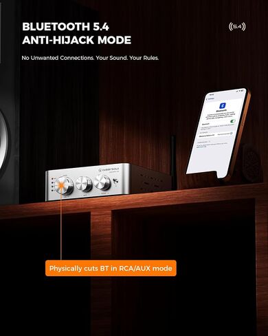 Qlearsoul HiCore H2 Bluetooth 5.4 Hi-Fi Stereo Amplifier — TI TPA3255 Class D, 100W x2 (@4Ω) Rated Output, Anti-Hijack BT Mode, RCA/AUX/BT 3-Input Hub for Passive Speakers, Includes 30V/5A Adapter in Saudi Arabia