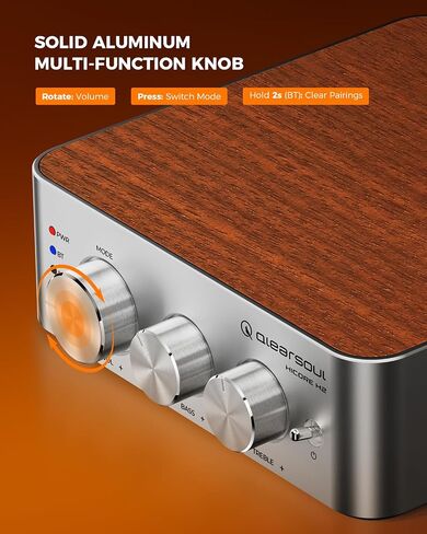 Qlearsoul HiCore H2 Bluetooth 5.4 Hi-Fi Stereo Amplifier — TI TPA3255 Class D, 100W x2 (@4Ω) Rated Output, Anti-Hijack BT Mode, RCA/AUX/BT 3-Input Hub for Passive Speakers, Includes 30V/5A Adapter in Saudi Arabia