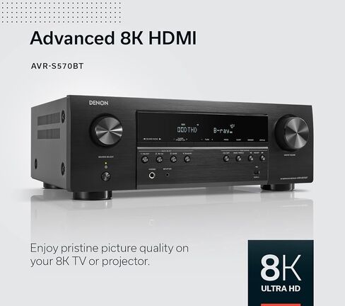 Denon AVR-S570BT (2022 Model) 5.2 Channel AV Receiver - 8K Ultra HD Audio & Video, Enhanced Gaming Experience, Wireless Streaming via Built-in Bluetooth, (4) 8K HDMI Inputs, Supports eARC (Renewed) in Saudi Arabia