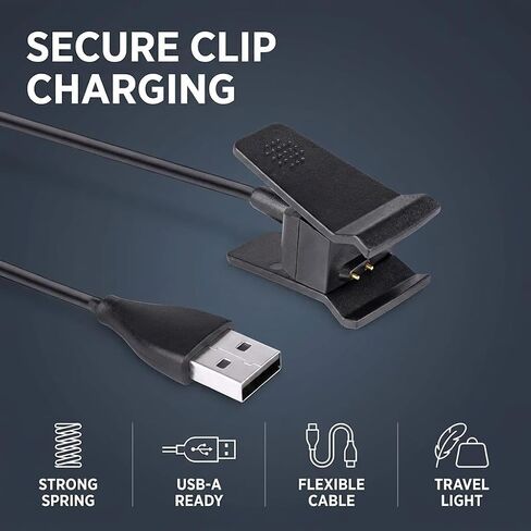 Black Charger Compatible for Fitbit Alta, Replacement USB Charging Cable Clip for Fitbit Alta Fitness Tracker 100cm / 3.3ft Arm and Wristband Technology, Charging Cables Accessories in Saudi Arabia