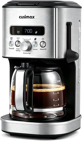 CUSIMAX Drip Coffee Maker 12 Cup Programmable Coffee Machine with 24H Timer, LCD Screen & Easy Control Dial, Brew Pause, Aroma Selector, Keep Warm Glass Carafe Coffee Makers, Magnetic Scoop in Saudi Arabia