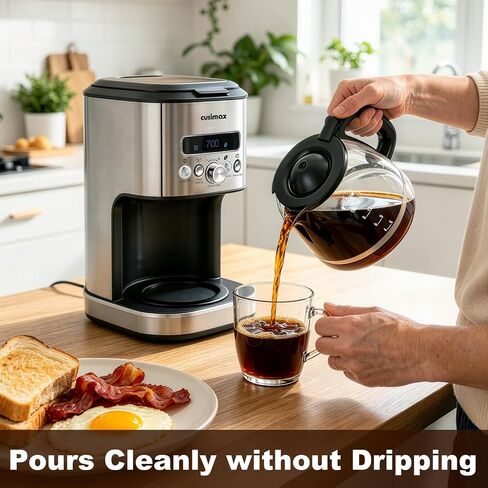 CUSIMAX Drip Coffee Maker 12 Cup Programmable Coffee Machine with 24H Timer, LCD Screen & Easy Control Dial, Brew Pause, Aroma Selector, Keep Warm Glass Carafe Coffee Makers, Magnetic Scoop in Saudi Arabia
