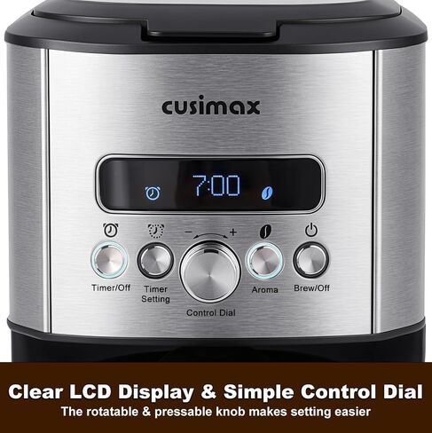 CUSIMAX Drip Coffee Maker 12 Cup Programmable Coffee Machine with 24H Timer, LCD Screen & Easy Control Dial, Brew Pause, Aroma Selector, Keep Warm Glass Carafe Coffee Makers, Magnetic Scoop in Saudi Arabia