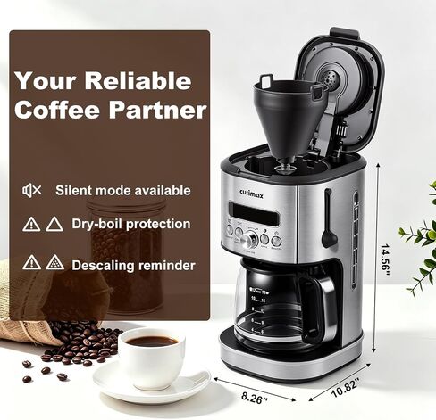 CUSIMAX Drip Coffee Maker 12 Cup Programmable Coffee Machine with 24H Timer, LCD Screen & Easy Control Dial, Brew Pause, Aroma Selector, Keep Warm Glass Carafe Coffee Makers, Magnetic Scoop in Saudi Arabia