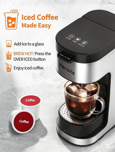 Horavie Single Serve Coffee Maker, Hot and Iced Coffee Maker for Pod and Ground, 6 to 14 Oz Brew Sizes Single Cup Coffee Maker with Descaling Alert, Ideal for Home, Travel, RV and Dorm,Black in Saudi Arabia