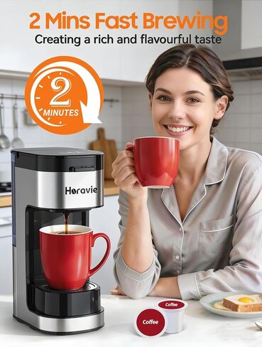 Horavie Single Serve Coffee Maker, Hot and Iced Coffee Maker for Pod and Ground, 6 to 14 Oz Brew Sizes Single Cup Coffee Maker with Descaling Alert, Ideal for Home, Travel, RV and Dorm,Black in Saudi Arabia