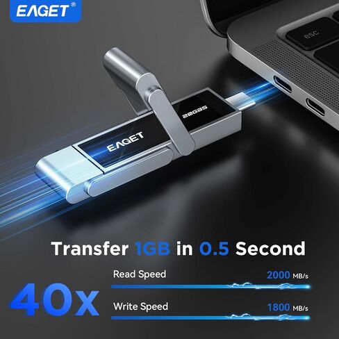 محرك أقراص فلاش USB مزدوج عالي السرعة EAGET سعة 512 جيجابايت، يصل إلى 2100 ميجابايت/ثانية، SSD محمول مع USB 3.2 + USB-C، إطار معدني وتصميم نافذة شفافة، شريحة ذاكرة خارجية لهاتف iPhone 15/16/17، Android، الكمبيوتر الشخصي، Mac in Kuwait