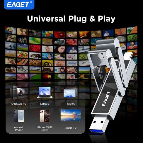 محرك أقراص فلاش USB مزدوج عالي السرعة EAGET سعة 512 جيجابايت، يصل إلى 2100 ميجابايت/ثانية، SSD محمول مع USB 3.2 + USB-C، إطار معدني وتصميم نافذة شفافة، شريحة ذاكرة خارجية لهاتف iPhone 15/16/17، Android، الكمبيوتر الشخصي، Mac in Kuwait