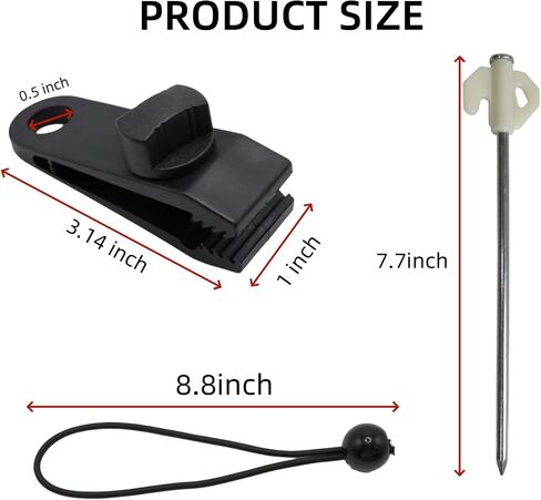 Heavy Duty Tarp Clips with Adjustable Screw Lock Grip, Bungee Cords & Non-Rust Metal Tent Stakes - Large Camping Stakes (24 Pcs) for Tarps, Pool Covers, Awnings, Outdoor Camping & More in Saudi Arabia