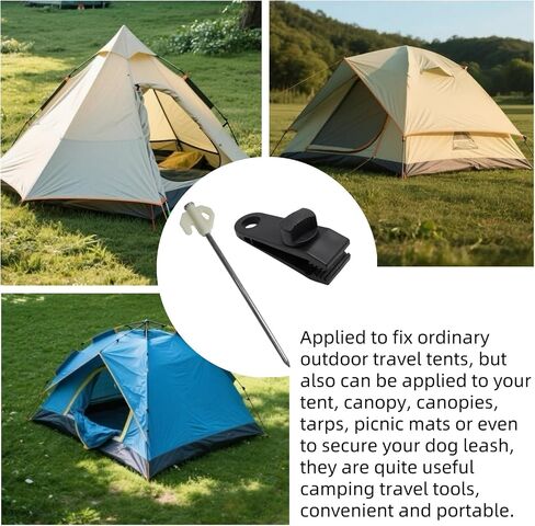 Heavy Duty Tarp Clips with Adjustable Screw Lock Grip, Bungee Cords & Non-Rust Metal Tent Stakes - Large Camping Stakes (24 Pcs) for Tarps, Pool Covers, Awnings, Outdoor Camping & More in Saudi Arabia