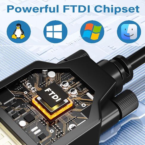 USB 2.0 to Serial Adapter (FTDI Chipset), 1 FT USB A to RS232 Female DB9 Pin Converter Serial Cable with Cable Ties for Windows 11, 10, 8.1, 8, 7, Vista, XP, 2000, Linux and Mac OS X, Mac OS in Saudi Arabia