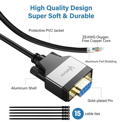 USB 2.0 to Serial Adapter (FTDI Chipset), 1 FT USB A to RS232 Female DB9 Pin Converter Serial Cable with Cable Ties for Windows 11, 10, 8.1, 8, 7, Vista, XP, 2000, Linux and Mac OS X, Mac OS in Saudi Arabia
