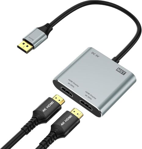 DisplayPort to Dual HDMI Adapter, 4K@60Hz HDMI Splitter Extended Display 1 in 2 Out MST Hub for Dual Monitors, Display Port to HDMI Splitter for PC, NVIDIA, AMD Graphic Card in Saudi Arabia