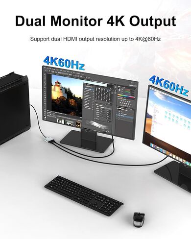 DisplayPort to Dual HDMI Adapter, 4K@60Hz HDMI Splitter Extended Display 1 in 2 Out MST Hub for Dual Monitors, Display Port to HDMI Splitter for PC, NVIDIA, AMD Graphic Card in Saudi Arabia