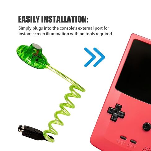 GBC GBP GBA Worm Light - مصباح شاشة LED مرن لألعاب Game Boy Color ووحدات التحكم الجيبية والمتقدمة، مدعوم بمنفذ وحدة التحكم، بدون بطاريات إضافية، ألوان متنوعة in Kuwait