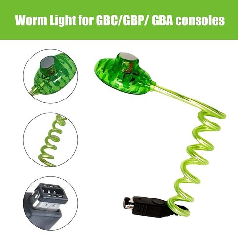GBC GBP GBA Worm Light - مصباح شاشة LED مرن لألعاب Game Boy Color ووحدات التحكم الجيبية والمتقدمة، مدعوم بمنفذ وحدة التحكم، بدون بطاريات إضافية، ألوان متنوعة in Kuwait