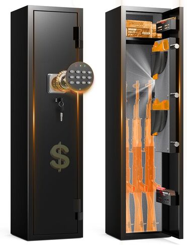 [No Assembly Required] 2-3 Gun Safes for Rifles, Long Gun Safe with 3 Unlock Methods, Rifle Safe with Removable Shelf and Anti-Theft Alarm, Gun Cabinet with LED for Living Room and Garage in Saudi Arabia