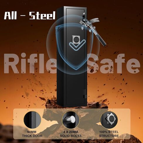 [No Assembly Required] 2-3 Gun Safes for Rifles, Long Gun Safe with 3 Unlock Methods, Rifle Safe with Removable Shelf and Anti-Theft Alarm, Gun Cabinet with LED for Living Room and Garage in Saudi Arabia