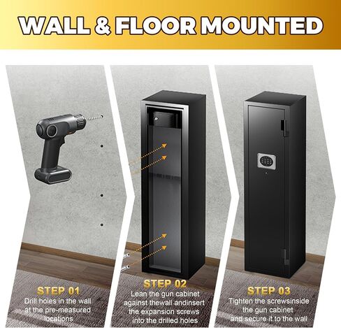 [No Assembly Required] 2-3 Gun Safes for Rifles, Long Gun Safe with 3 Unlock Methods, Rifle Safe with Removable Shelf and Anti-Theft Alarm, Gun Cabinet with LED for Living Room and Garage in Saudi Arabia