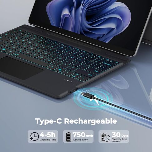 Surface Pro 11/10/9/8 Keyboard, Bluetooth Backlit Type Cover With Trackpad in Saudi Arabia