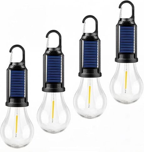 4 Pack Led Camping Lantern Solar Rechargeable,Outdoor Tent Lights for Camping Essentials, Hanging Light Bulbs with Clip Hook Camping Flashlight in Kuwait