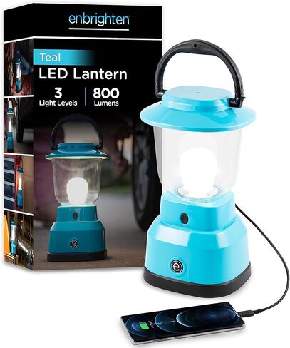 Enbrighten LED Large Camping Lantern, Battery Powered, USB Charging, 800 Lumens, 200 Hour Runtime, Carabiner Handle, Hiking Gear, Emergency Light, Blackout, Storm, Hurricane in Kuwait