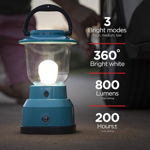 Enbrighten LED Large Camping Lantern, Battery Powered, USB Charging, 800 Lumens, 200 Hour Runtime, Carabiner Handle, Hiking Gear, Emergency Light, Blackout, Storm, Hurricane in Kuwait