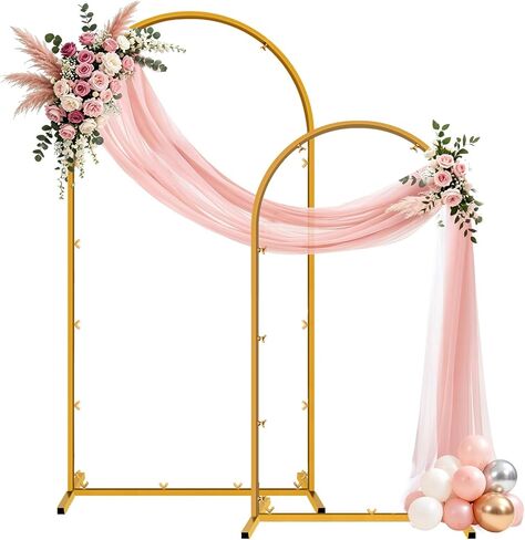 Metal Arch Backdrop Stand and Cover Set, 7.2FT Gold Wedding Backdrop Arch Frame Stand with Cover, Balloon Arch Stand with White Arch Cover for Party Birthday Baby Shower Graduation Decorations in Saudi Arabia